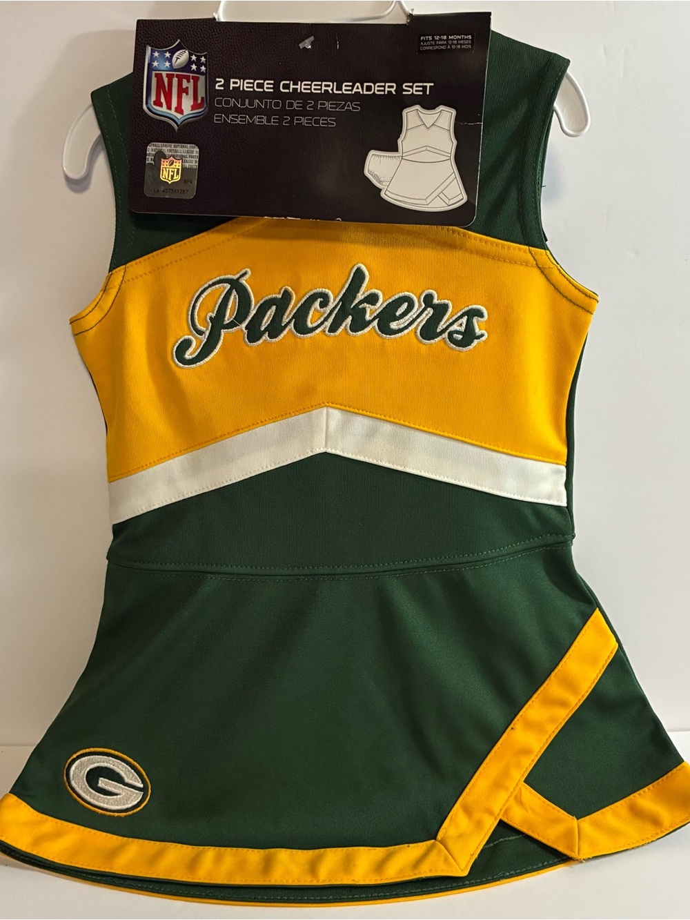 NFL Green Bay Packers Girls Cheer Dress - Green, Gold & White Size 18m